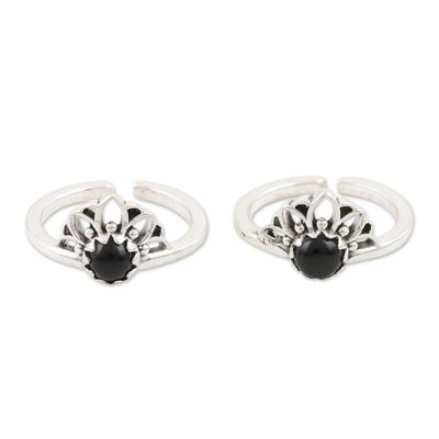 Alternate image for Hand Crafted Sterling Silver and Onyx Toe Rings Pair Black Tiara