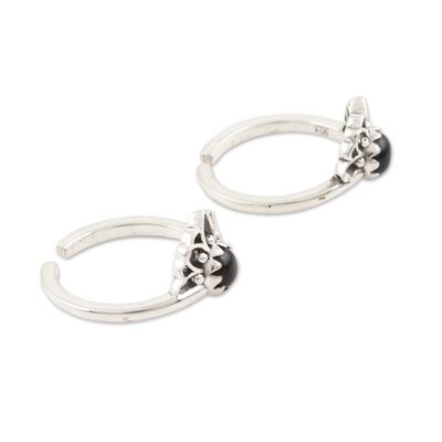 Alternate image for Hand Crafted Sterling Silver and Onyx Toe Rings Pair Black Tiara