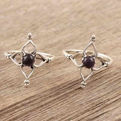 Alternate image for Handmade Amethyst and Sterling Silver Toe Rings Pair Violet Flower