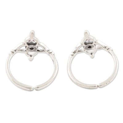 Alternate image for Handmade Amethyst and Sterling Silver Toe Rings Pair Violet Flower