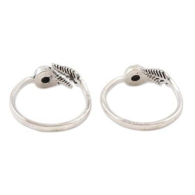 Alternate image for Black Onyx and Sterling Silver Toes Rings Pair Midnight Feathers