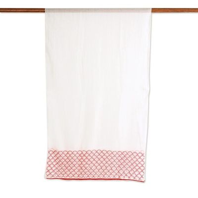 Alternate image for Cotton and Silk Blend Indian Shawl in Natural and Strawberry Strawberry Picnic