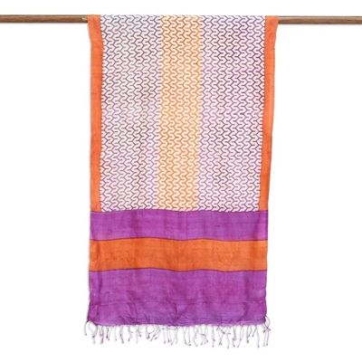 Alternate image for 100 Indian Tussar Silk Shawl with Lavender Ginger Geometry Magical Beehives