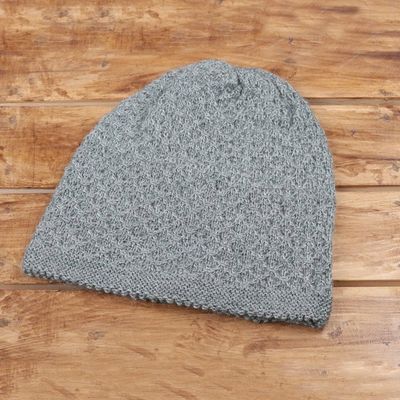Alternate image for Hand Knitted Jade Green Wool Blend Hat from India Himalayan Comfort in Jade
