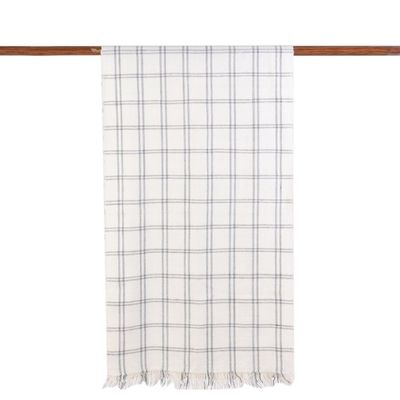 Alternate image for Hand Woven Eggshell Wool Blend Checkered Scarf from India Himalayan Journey