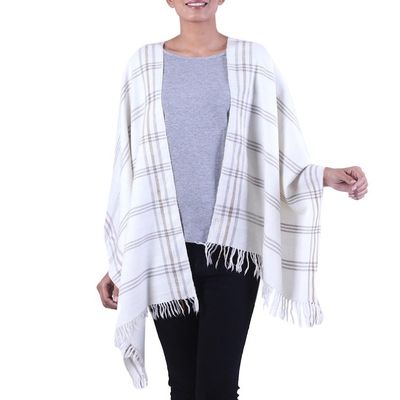 Alternate image for Hand Woven Ivory Wool Blend Striped Shawl from India Himalayan Beauty