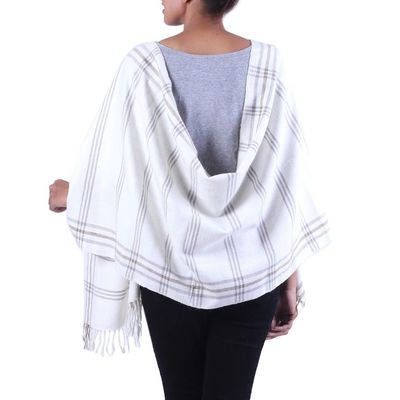 Alternate image for Hand Woven Ivory Wool Blend Striped Shawl from India Himalayan Beauty