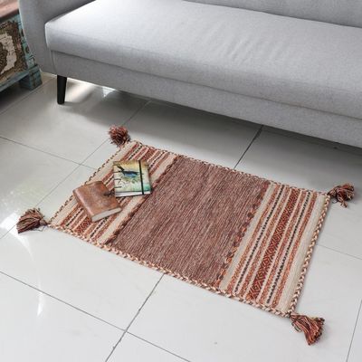 Alternate image for Hand Woven Cotton Geometric Dhurrie Rug from India 2x3 Delhi Delight in Brown
