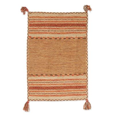 Alternate image for Hand Woven Cotton Geometric Dhurrie Rug from India 2x3 Delhi Delight in Brown