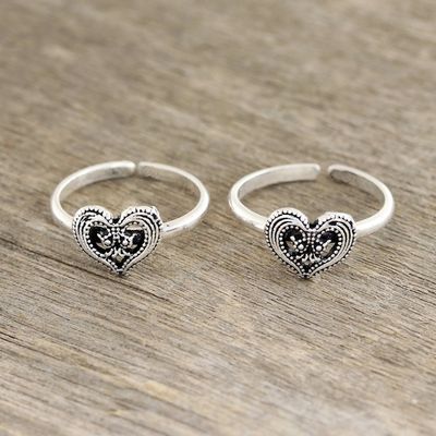 Alternate image for Heart Motif Sterling Silver Toe Rings from India Friendship Love
