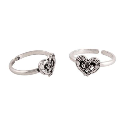 Alternate image for Heart Motif Sterling Silver Toe Rings from India Friendship Love