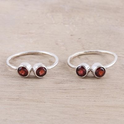 Alternate image for Sparkling Garnet Toe Rings Crafted in India Pair Twin Elegance