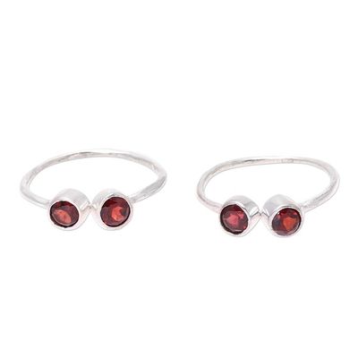 Alternate image for Sparkling Garnet Toe Rings Crafted in India Pair Twin Elegance