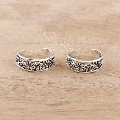 Alternate image for Floral Openwork Sterling Silver Toe Rings from India Pair Floral Trellis