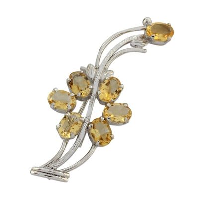Alternate image for Hand Crafted 7 Carats Citrine Sterling Silver Brooch Pin Marigold Sunshine