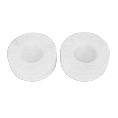 Alternate image for Round White Marble Tealight Holder with Engraved Vine Pair White Beauty