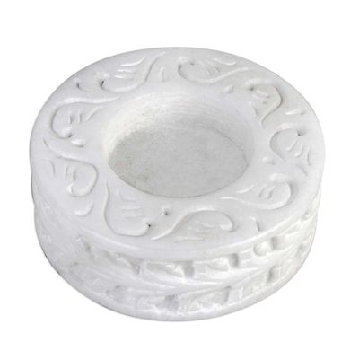 Alternate image for Round White Marble Tealight Holder with Engraved Vine Pair White Beauty