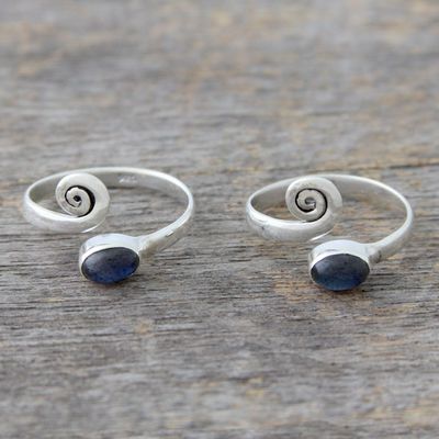 Alternate image for Sterling Silver Labradorite Toe Rings from India Pair Curls
