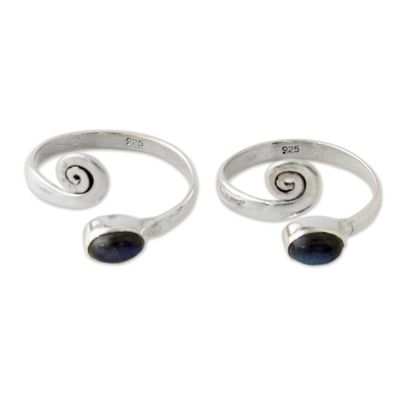 Alternate image for Sterling Silver Labradorite Toe Rings from India Pair Curls