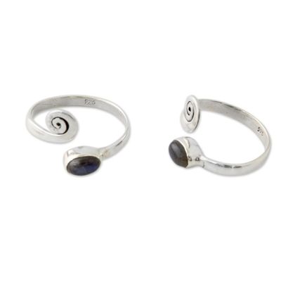 Alternate image for Sterling Silver Labradorite Toe Rings from India Pair Curls