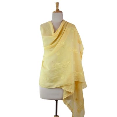 Alternate image for Paisley Shawl in Cotton and Silk Blend with Embroidery Yellow Paisley Dreams