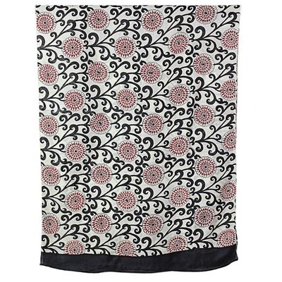 Alternate image for Hand Woven Printed Silk Shawl Floral Motifs from India Floral Vines in Black