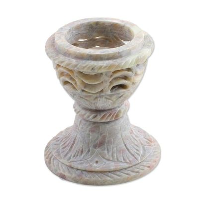 Alternate image for Handcrafted Soapstone Candle Holder from India Magical Globe