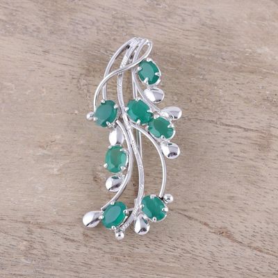 Alternate image for Artisan Crafted Green Onyx and Sterling Silver Brooch Pin Spellbound