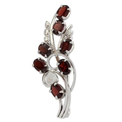 Alternate image for Garnet and Sterling Silver Floral Brooch Pin from India Floral Passion