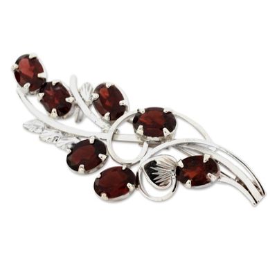 Alternate image for Garnet and Sterling Silver Floral Brooch Pin from India Floral Passion