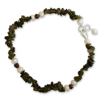 Alternate image for Smoky quartz and pearl beaded anklet Love Empowered