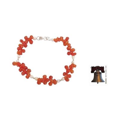 Alternate image for Carnelian and cultured pearl anklet Ginger Glow