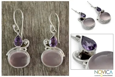 Main image for Rose Quartz and Amethyst Earrings on Sterling Silver Mumbai Dawn