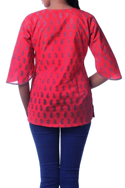 Alternate image for Handmade Block Print Paisley Cotton Tunic Top from India Crimson Delhi