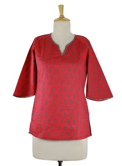 Alternate image for Handmade Block Print Paisley Cotton Tunic Top from India Crimson Delhi