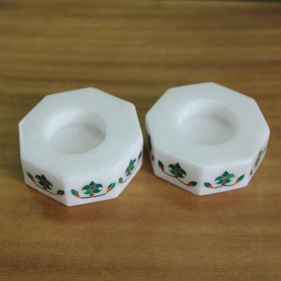 Alternate image for Octagon Marble Tealight Holder with Green Buds Pair Floral Alliance in Green