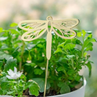 Alternate image for Handcrafted High-Polished Brass Dragonfly Plant Stake Shining Dragonfly