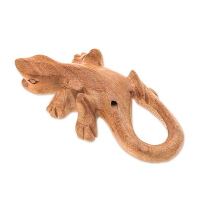 Alternate image for Artisan-Made Raintree Wood Gecko Ocarina Carved in Thailand Gecko Beat