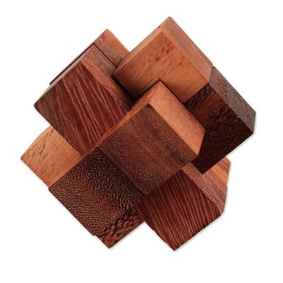 Alternate image for Set of Three Wood Puzzles with Cotton Pouch from Thailand Time to Play