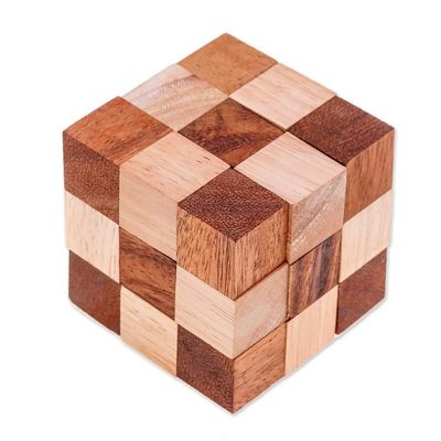 Alternate image for Set of Three Wood Puzzles with Cotton Pouch from Thailand Time to Play