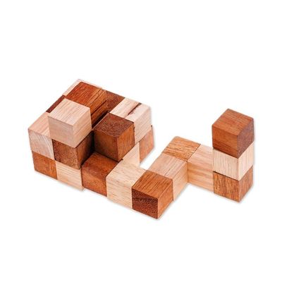 Alternate image for Set of Three Wood Puzzles with Cotton Pouch from Thailand Time to Play