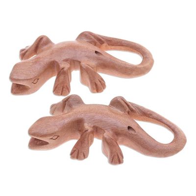 Alternate image for Hand-Carved Raintree Wood Gecko Ocarina Pair from Thailand Gecko Song