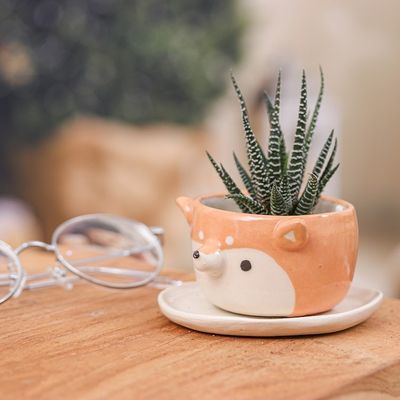 Alternate image for Thai-Made Siberian Dog Mini Flower Pot and Saucer Small Siberian Spring