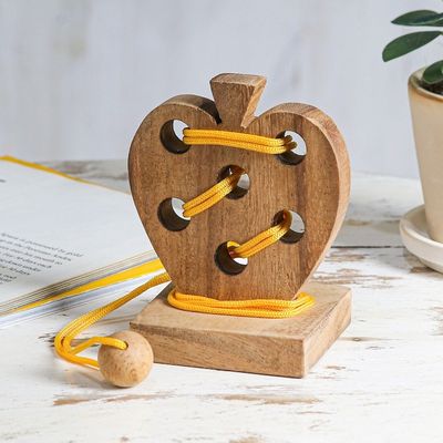 Alternate image for Handcrafted Apple-Shaped Wood Disentanglement Puzzle Game Apple Embrace