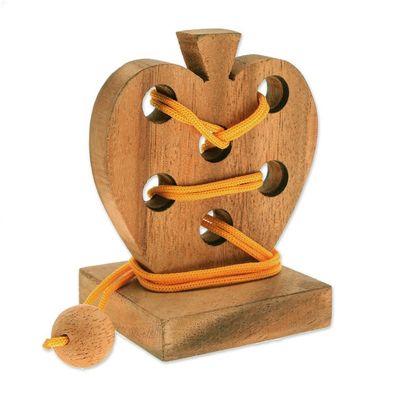 Alternate image for Handcrafted Apple-Shaped Wood Disentanglement Puzzle Game Apple Embrace
