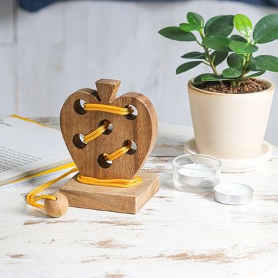 Alternate image for Handcrafted Apple-Shaped Wood Disentanglement Puzzle Game Apple Embrace