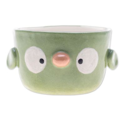 Alternate image for Green Bird-Shaped Ceramic Mini Flower Pot and Saucer Small Bird Spring