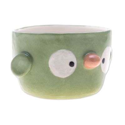 Alternate image for Green Bird-Shaped Ceramic Mini Flower Pot and Saucer Small Bird Spring