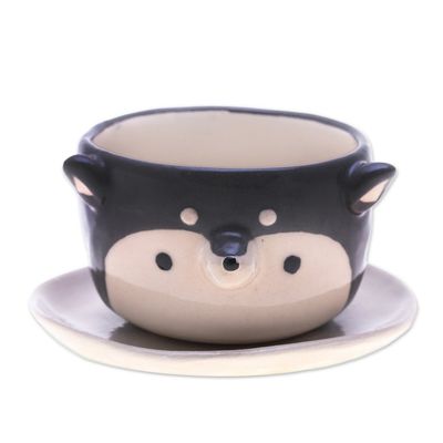 Alternate image for Thai Husky Dog-Themed Mini Flower Pot and Saucer Small Husky Spring