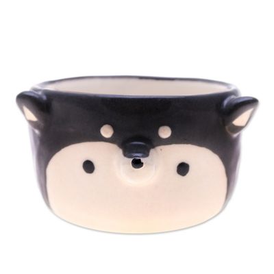 Alternate image for Thai Husky Dog-Themed Mini Flower Pot and Saucer Small Husky Spring